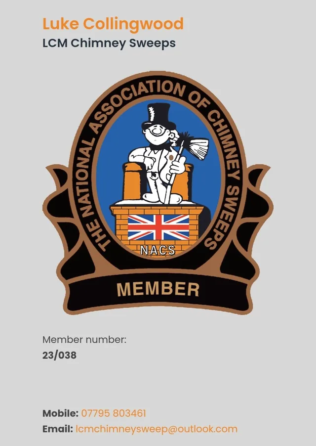 NACS membership card for Luke Collingwood-Milverton of LCM Chimney Sweep